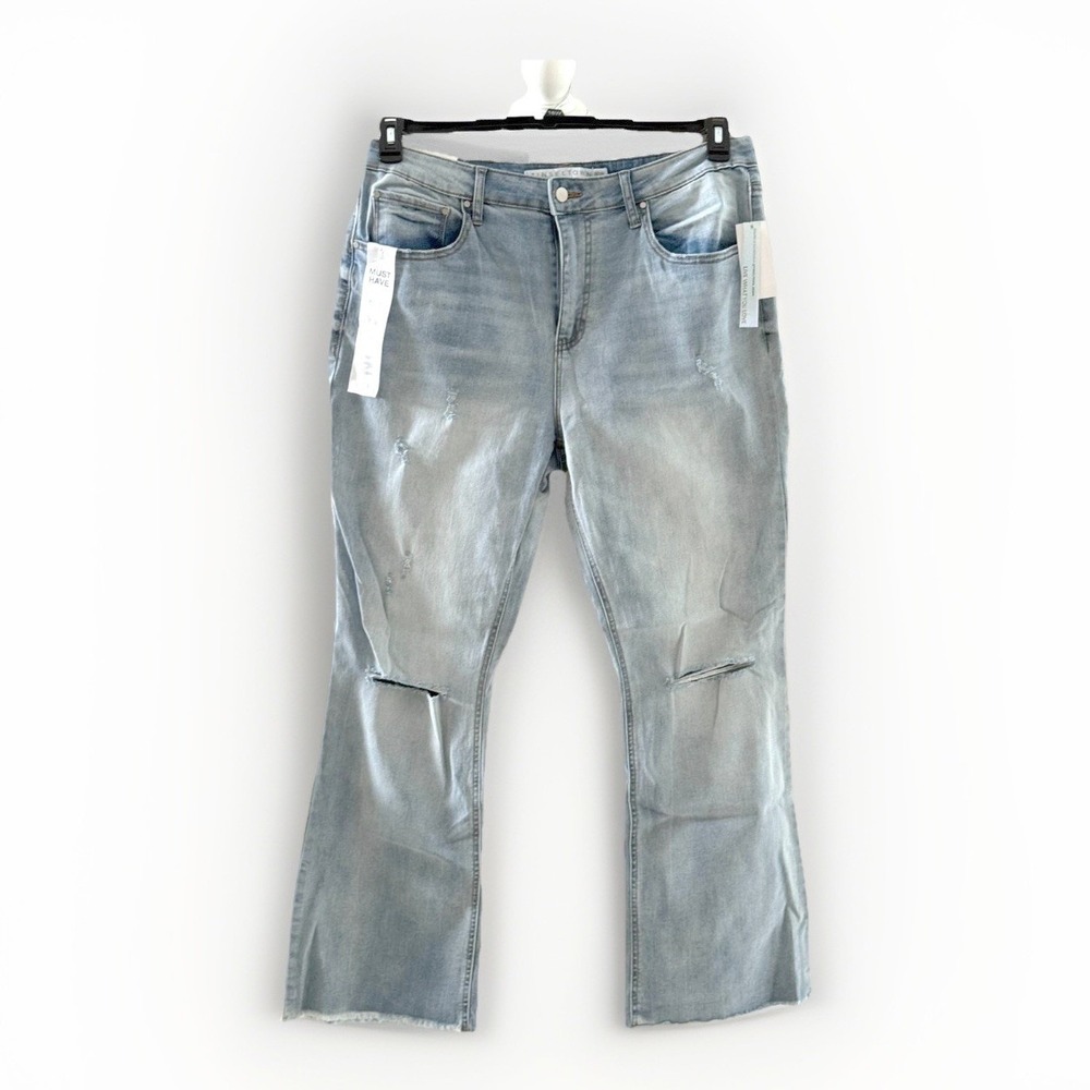 Tinseltown Women Distressed Flare Jeans Light Wash Raw Hem Size 16W NEW
